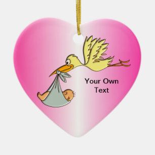 Newborn Baby Girl - A Flying Stork Delivery Ceramic Ornament