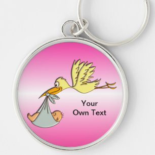 Newborn Baby Girl - A Flying Stork Delivery Keychain