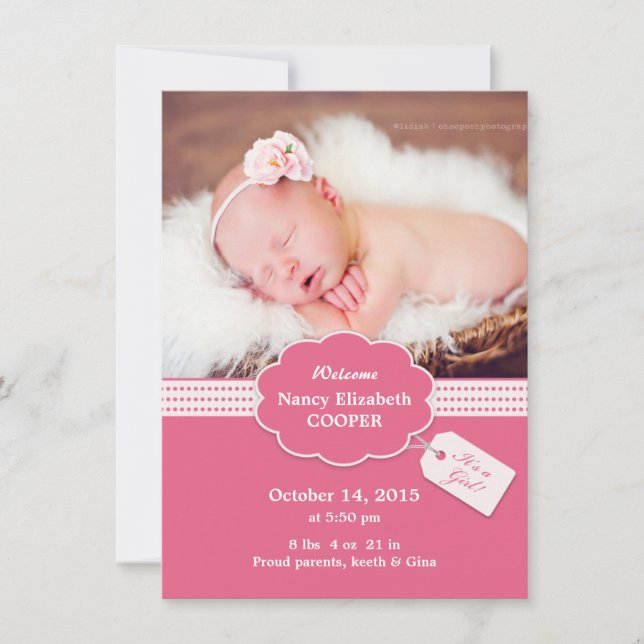 Newborn Baby Girl Announcement Card (Front)