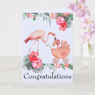 Newborn Baby Girl Congratulations Pink Flamingos Card
