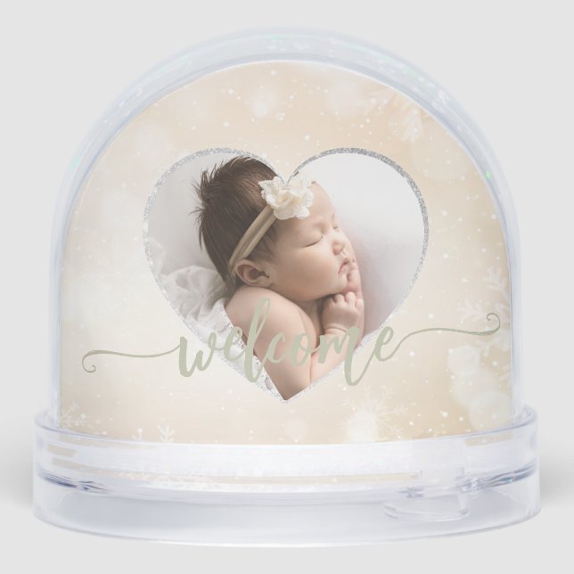 Newborn Baby Girl Custom 2Photo Welcome Script Snowglobe (Back)