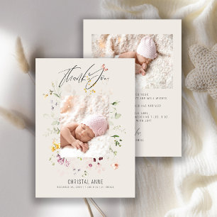 Newborn Baby Girl Ivory Thank You Photo Birth  Announcement