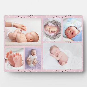 Newborn baby girl Personalized 6 Photo pink Plaque
