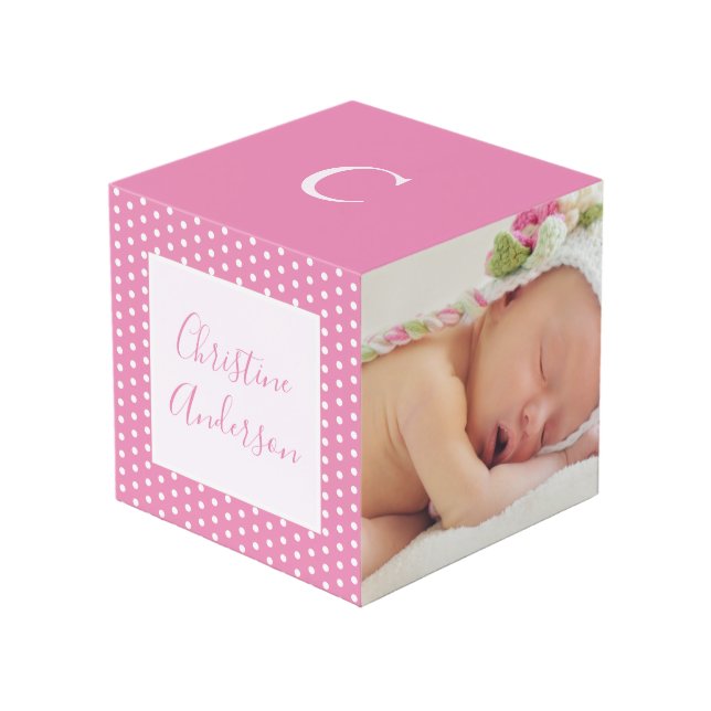 Newborn Baby Girl with Birth Stats and Photo Cube (Front Angled)