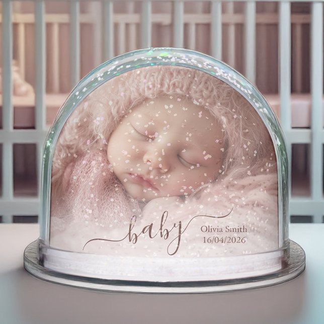 Newborn Baby Keepsake - Photo Personalized Snowglobe (Celebrate the sweetest moments with this personalized snow globe featuring your newborn’s photo.)