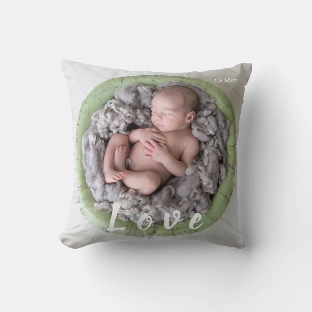 Newborn baby name Love Photo Picture Throw Pillow (Front)