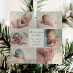 Newborn Baby Photo Collage Keepsake Christmas Glass Ornament<br><div class="desc">This beautiful newborn baby photo collage Christmas ornament features a classy layout of 6 infant photos on a white background with their birth announcement details under their name in lovely grey script. A wonderful keepsake holiday gift for grandparents and other family members.</div>