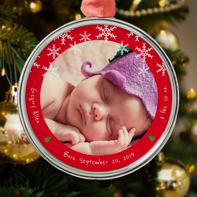 Newborn Baby Photo First Christmas Keepsake Metal Ornament (Creator Uploaded)