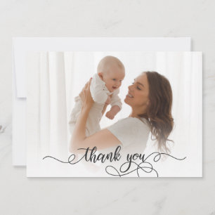 Newborn Baby Photo Modern Calligraphy Thank You Card