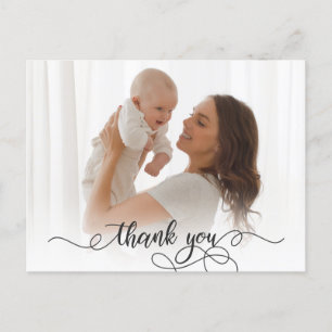 Newborn Baby Photo Modern Calligraphy Thank You  Postcard