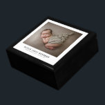 Newborn Baby Photo Modern Gift Box<br><div class="desc">An adorable newborn baby photo with baby name and birth stats. Replace this sample photo with your own new baby photo. Tile top lacquered box with felt inside. For baby keepsakes or other small items.</div>