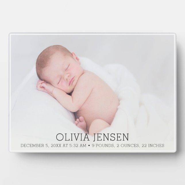 Newborn Baby photo name Script birth stats  Plaque (Front)