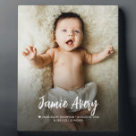 Newborn Baby photo name Script birth stats Plaque<br><div class="desc">Celebrate the arrival of your little one with this Newborn Baby Photo easel plaque , personalized with baby’s name, birth stats, and a cherished photo. This beautiful keepsake makes a heartfelt gift for godparents, grandparents, aunts, uncles, and loved ones. Crafted to capture and commemorate your baby’s first moments, this custom...</div>