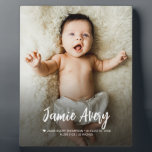 Newborn Baby photo name Script birth stats Plaque<br><div class="desc">Celebrate the arrival of your little one with this Newborn Baby Photo easel plaque , personalized with baby’s name, birth stats, and a cherished photo. This beautiful keepsake makes a heartfelt gift for godparents, grandparents, aunts, uncles, and loved ones. Crafted to capture and commemorate your baby’s first moments, this custom...</div>