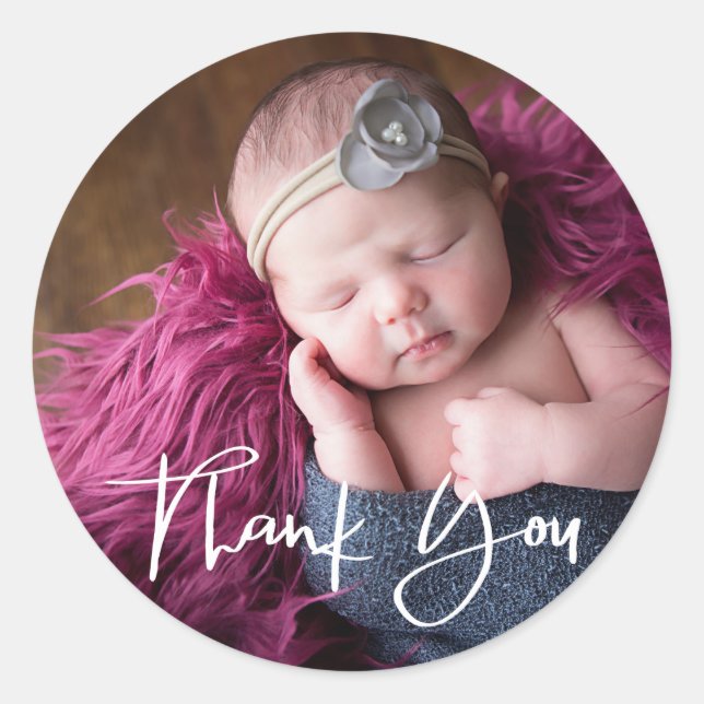Newborn Baby Photo Thank You Sticker (Front)