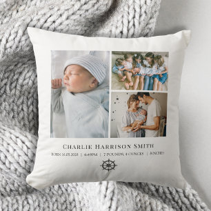 Newborn Baby Stats and Photo Throw Pillow
