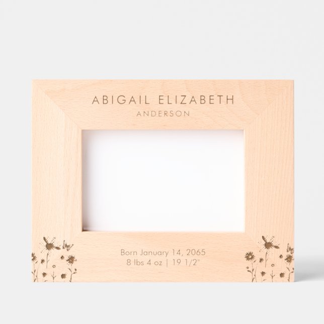 Newborn Birth Details Personalized Floral Etched Frames (Front)