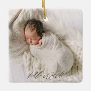 Newborn Birth Stats Baby Photo Announcement Ceramic Ornament