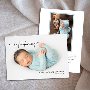 Newborn Blue Baby Boy Photo with Stats Card