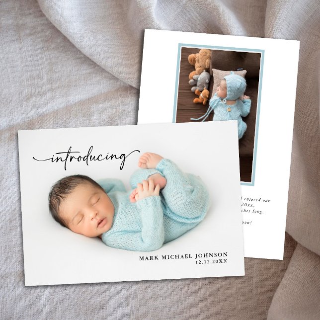 Newborn Blue Baby Boy Photo with Stats  Card (Creator Uploaded)