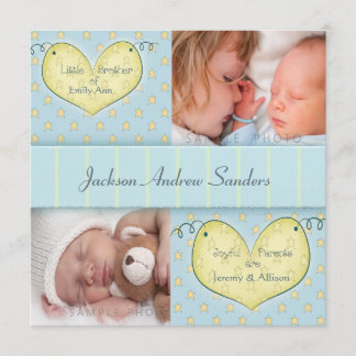 Newborn Boy with Sibling Photo Birth Announcement