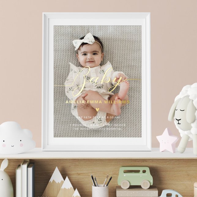 Newborn Custom Photo Baby Script & Birth Stats Foil Prints (Creator Uploaded)