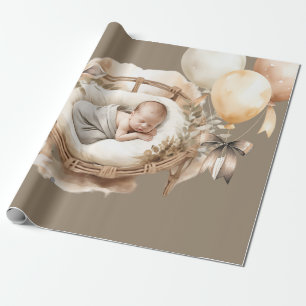 Newborn Earth Tone Giraffe Balloons Baby Shower Wrapping Paper