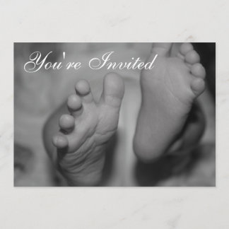Newborn Feet Black and White Photo Invitation