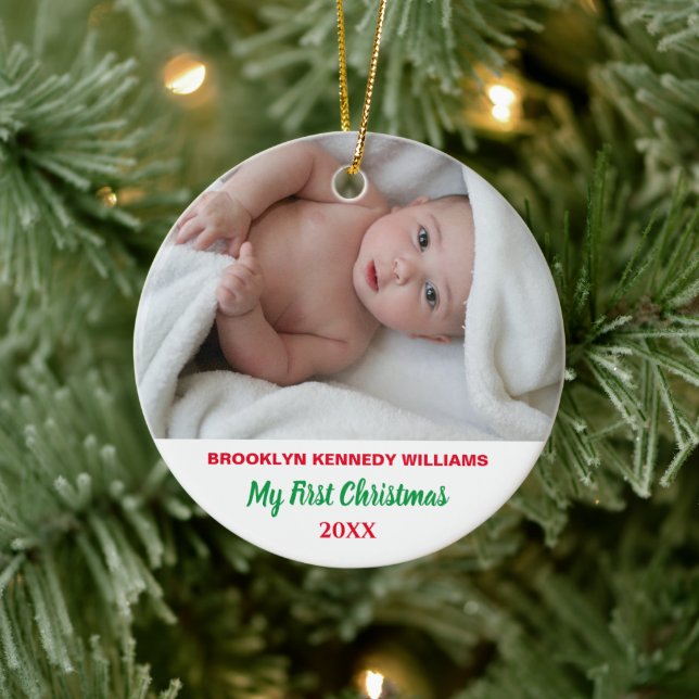 Newborn First Christmas Custom Photo Cute New Baby Ceramic Ornament (Tree)