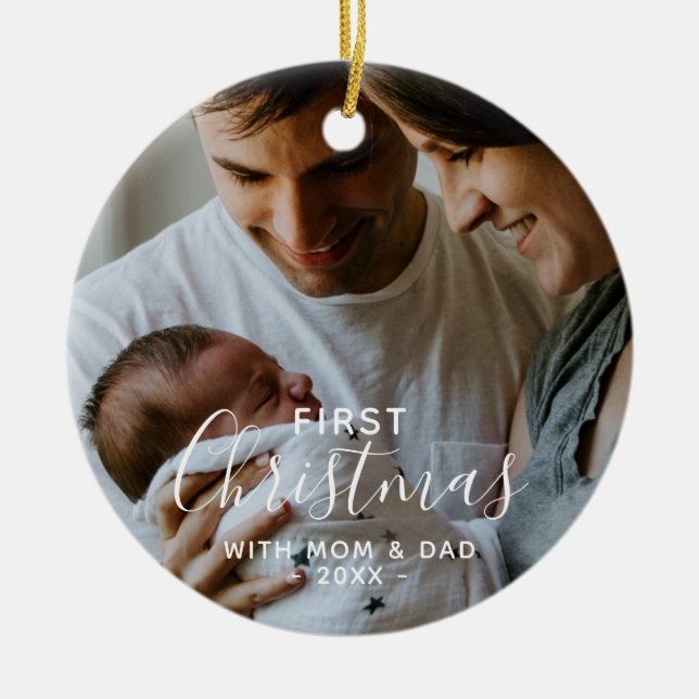 Newborn First Christmas Photo  Ceramic Ornament (Front)