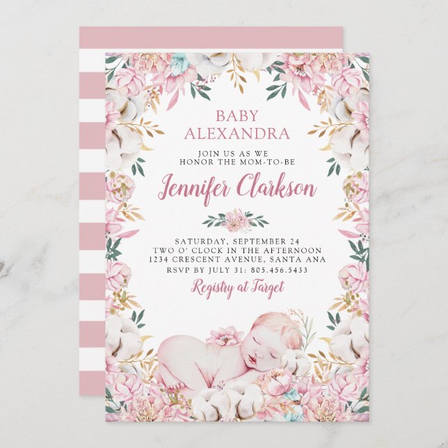 Newborn Floral Baby Shower Invitation (Front/Back)
