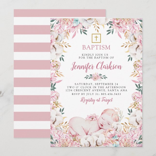 Newborn Floral Baptism Invitation (Front/Back)