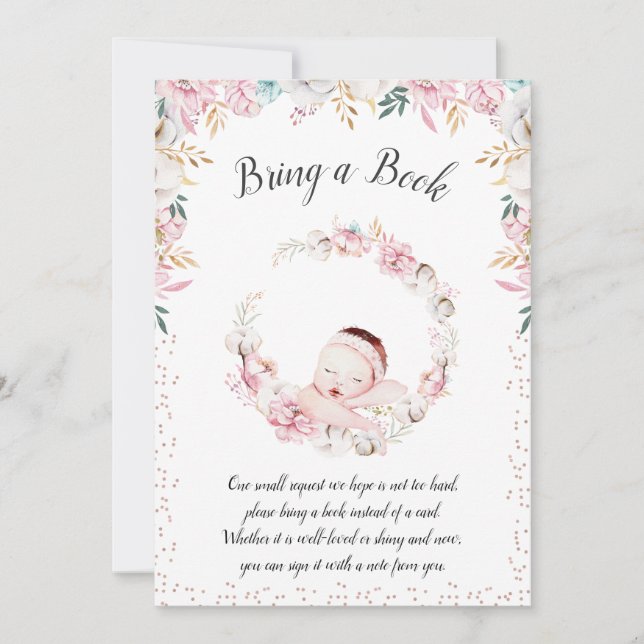 Newborn Floral Bring a Book Invitation (Front)