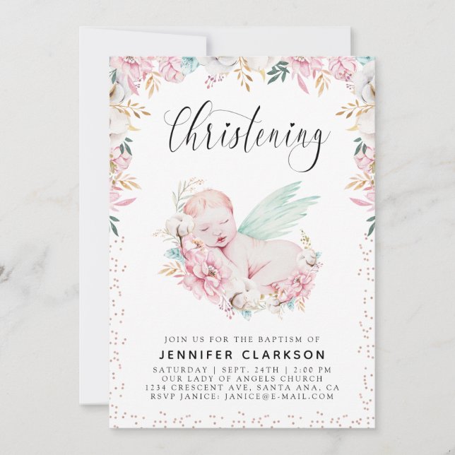 Newborn Floral Christening Invitation (Front)