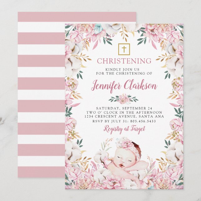 Newborn Floral Christening Invitation (Front/Back)