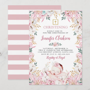 Newborn Floral Christening Invitation