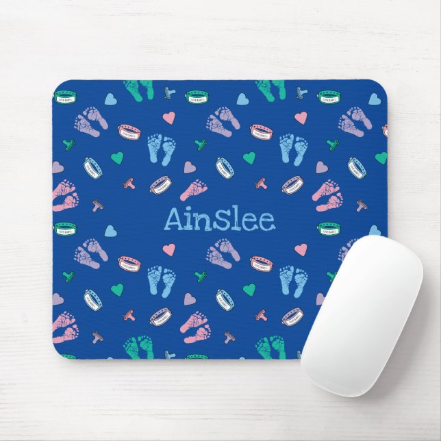 Newborn Footprints Binkies and ID pattern Mouse Pad (With Mouse)