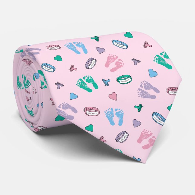 Newborn Footprints Binkies and ID pattern Tie (Rolled)