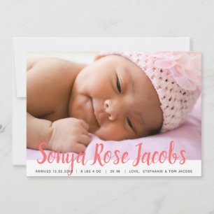 Newborn Girl Name Pink Script Overlay Birth Announcement