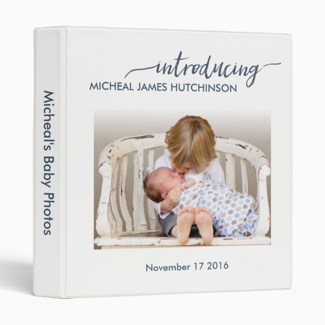 Newborn Girl Or Boy White Baby Photo Album Binder (Front/Spine)