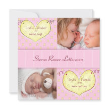Newborn Girl with Sibling Photo Birth Announcement