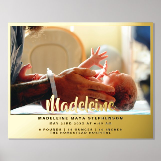 Newborn New Baby Name Photo Birth Stat Gold Silver Foil Prints (Front)