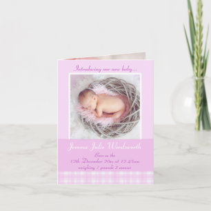 Newborn photo momento card - lillac check
