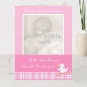 Newborn photo momento card pink check