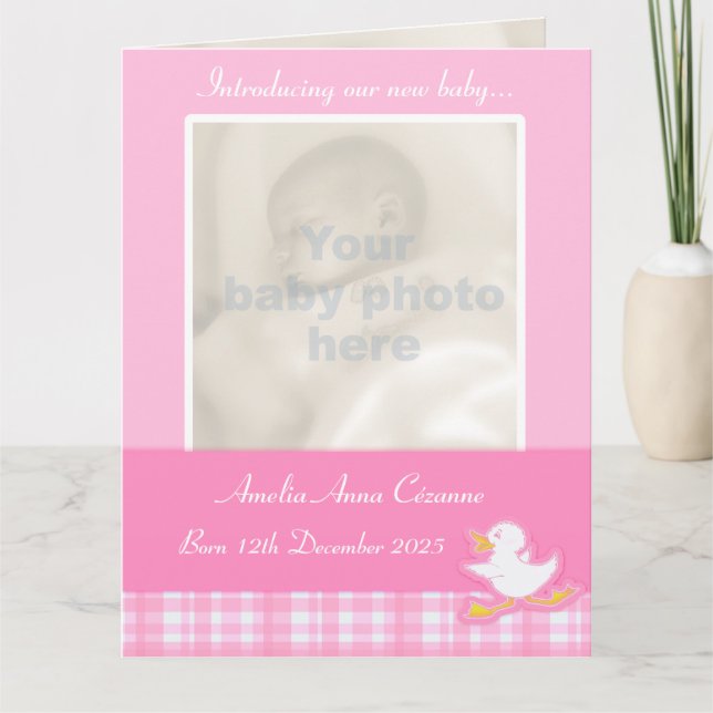Newborn photo momento card pink check (Front)