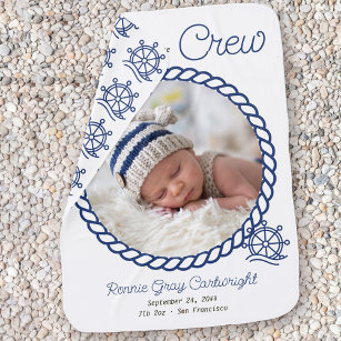 Newborn Photo New to the Crew Blue Nautical Wheel Baby Blanket