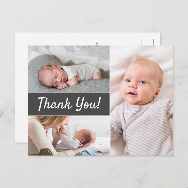 Newborn Photography Modern Grey Custom Thank you Postcard (Front/Back)