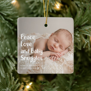 Newborn Simple Photo Baby First Christmas Ceramic Ornament