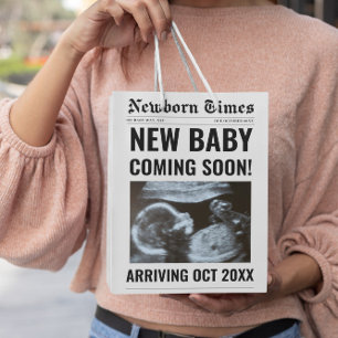 Newborn Times Newspaper Baby Photo Personalized Medium Gift Bag