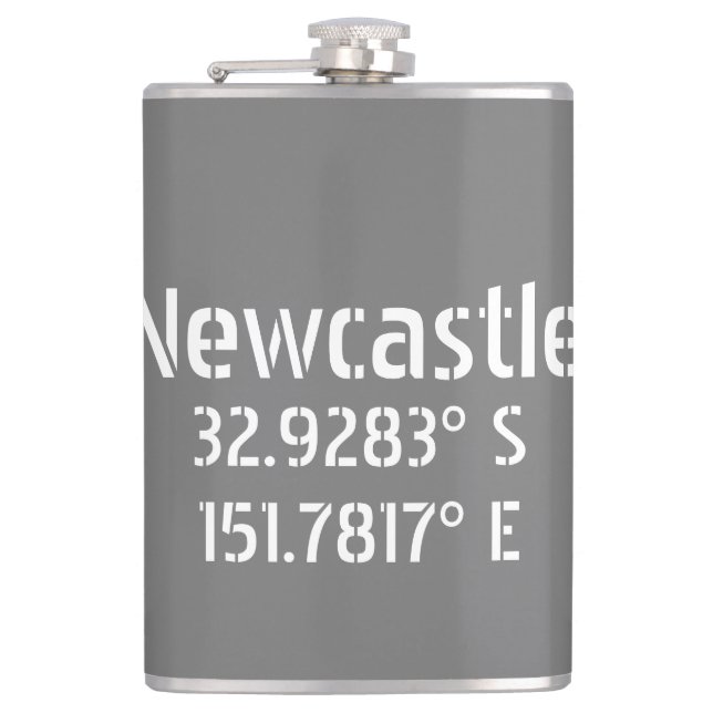 Newcastle NSW Latitude Longitude Hip Flask (Front)